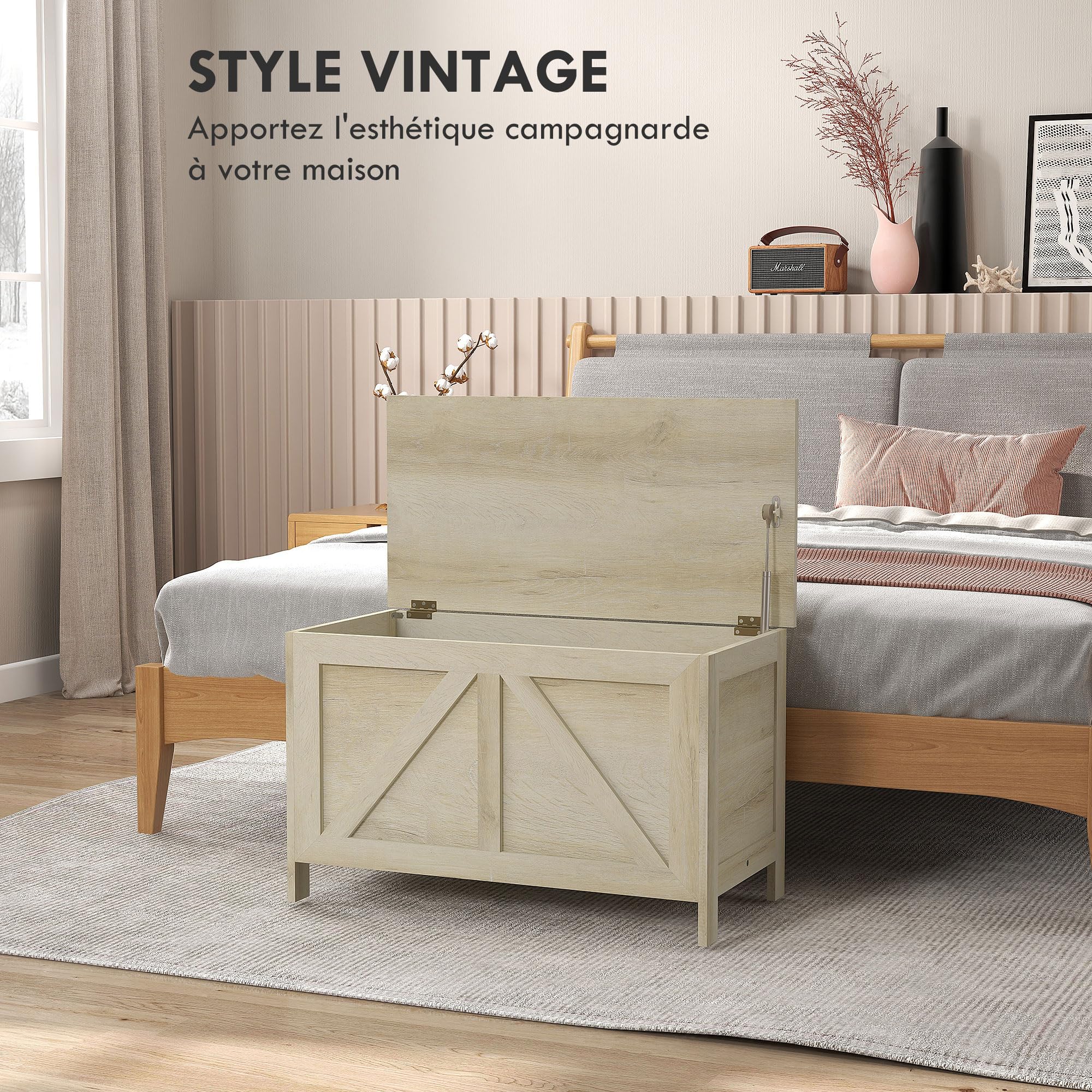 Cassapanca HOMCOM In Legno - Bianco, 80x40x40 Cm, Con Cerniera Di Sicurezza - Foto 4