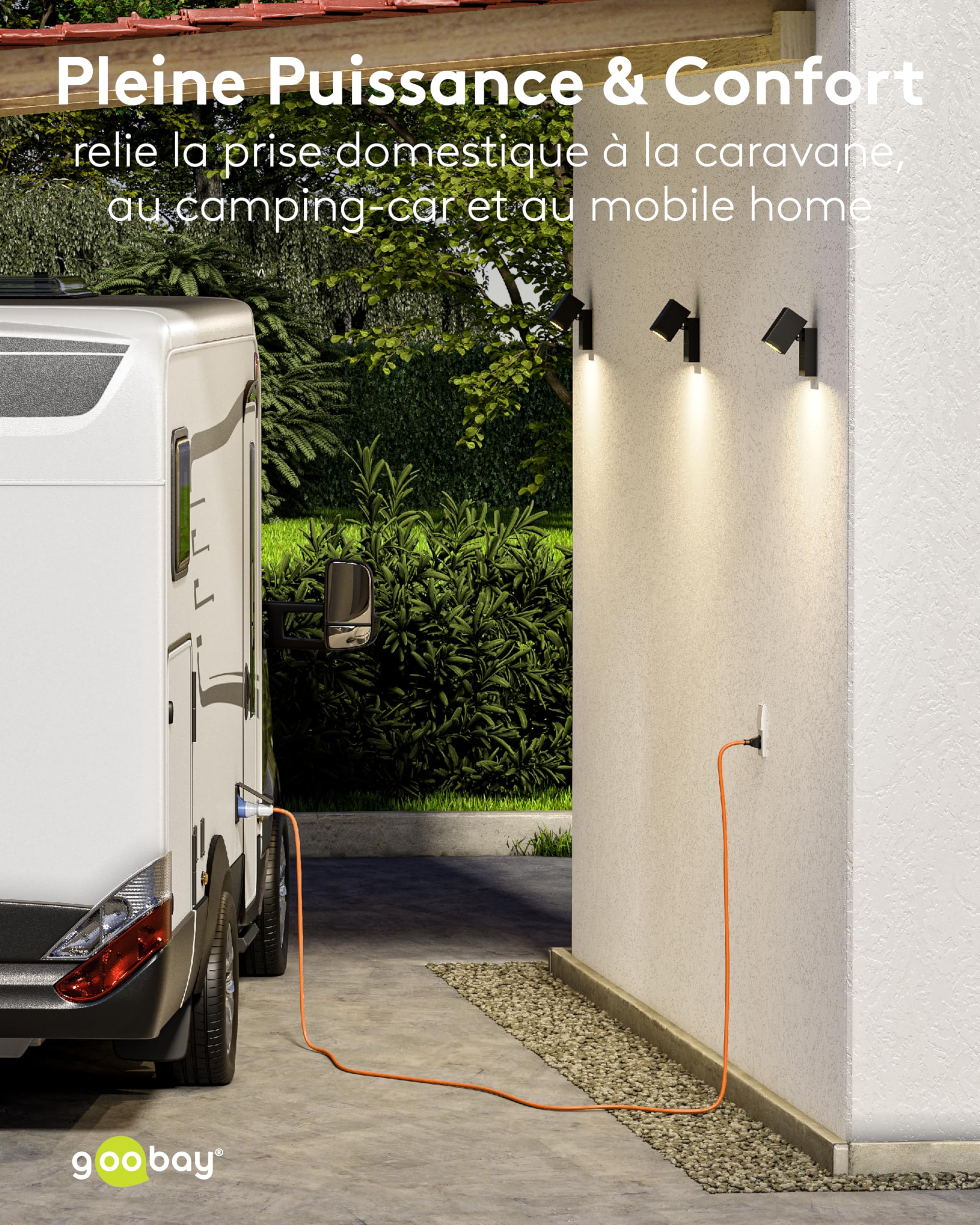 goobay Câble Adaptateur CEE pour Caravane, 5 m, Prise avec Contact de Protection vers Prise CEE avec Couvercle de Fermeture, IP44, câble de Camping, Camping-Car et Caravane 76219