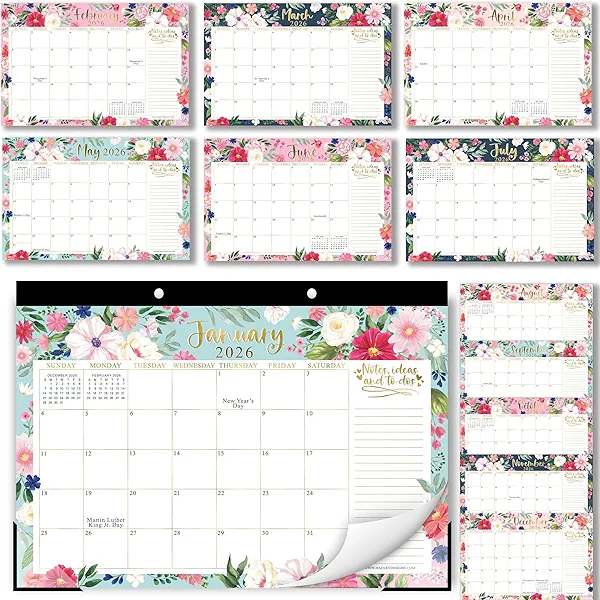 Hadley Designs Desk Calendar 2026 - Desktop Calendar 2026, 18 Month Large Desk Calendars 2026-2027, January 2026 - June 2027, Cute Floral Theme Classroom Decor Teacher Must Haves, Designed in USA