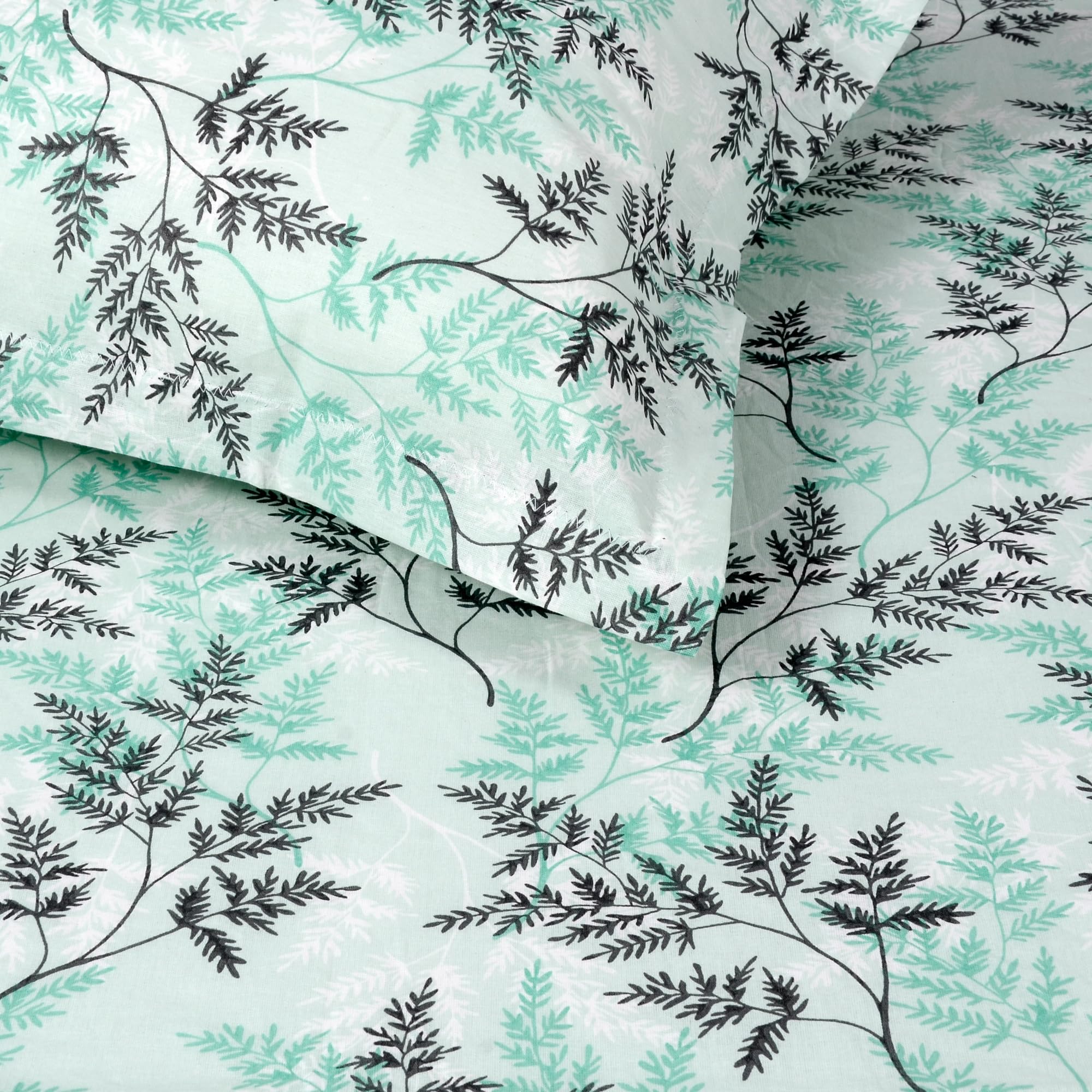 Divine Casa 100% Cotton 144 TC King Size Bedsheet with 2 Pillow Covers | 270 by 270 cm | Aqua Mist | Floral