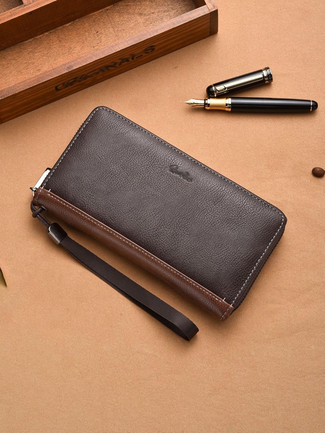 VIDI Pu Leather Long Wallet Men's Zipper Large Capacity