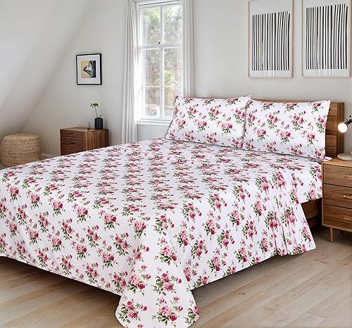 Miniatura 2 de Juego de sábanas tamaño matrimonial  4 sábanas y fundas de almohada impresas  Lujo de hotel, microfibra extra suave, sábanas refrescantes  Bolsillo