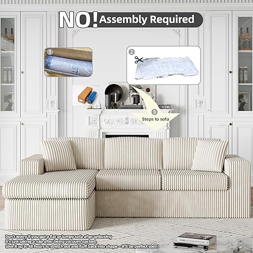 Miniatura 4 de Shintenchi Sofá Seccional Modular de 105", Sofá en Forma de L Sin Estructura con Asiento Profundo, Sofá de Espuma Nube con Chaise de Tamaño Grande,