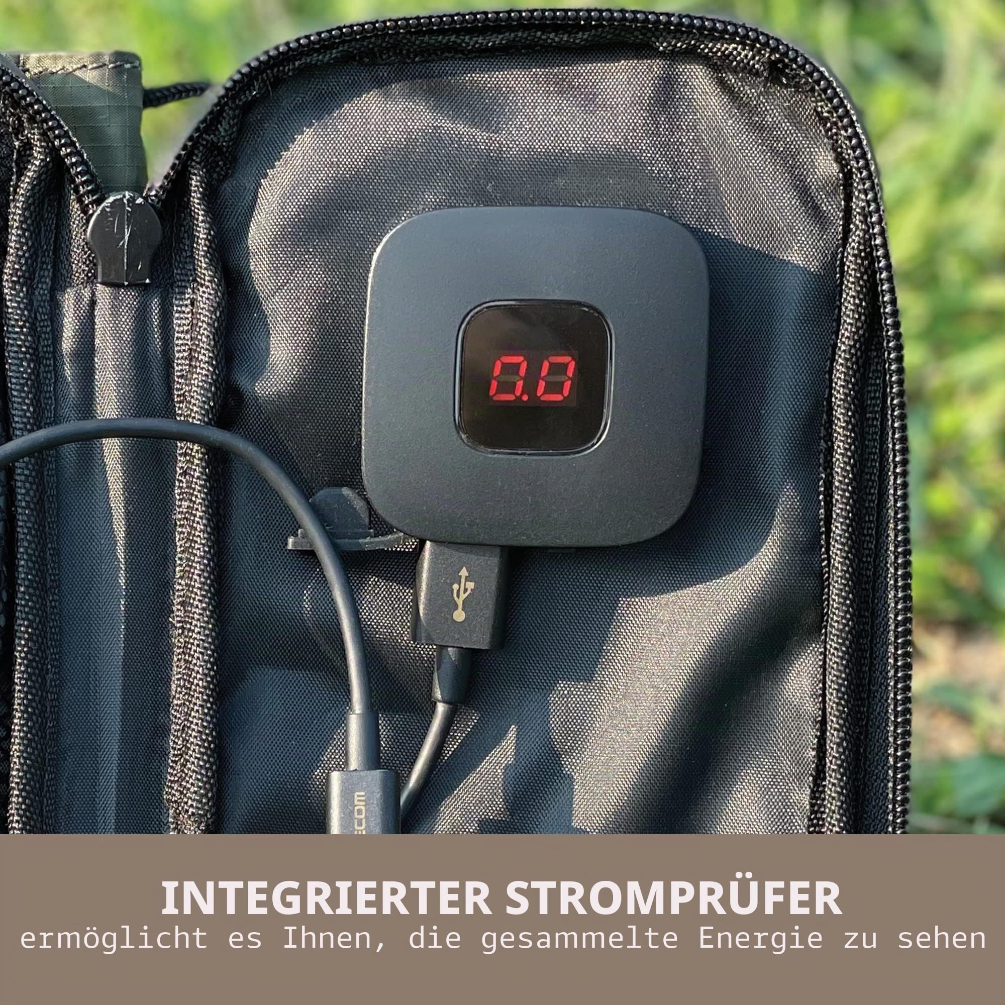 ELECOM NESTOUT Tragbares Solarmodul, Dual-USB-A-Ports, 28 W Stromerzeugungs-Ladegerät für Handy, Camping, strapazierfähiges, wasserabweisendes Ripstop-Nylon, faltbar, leicht, verstellbare Ständer (4