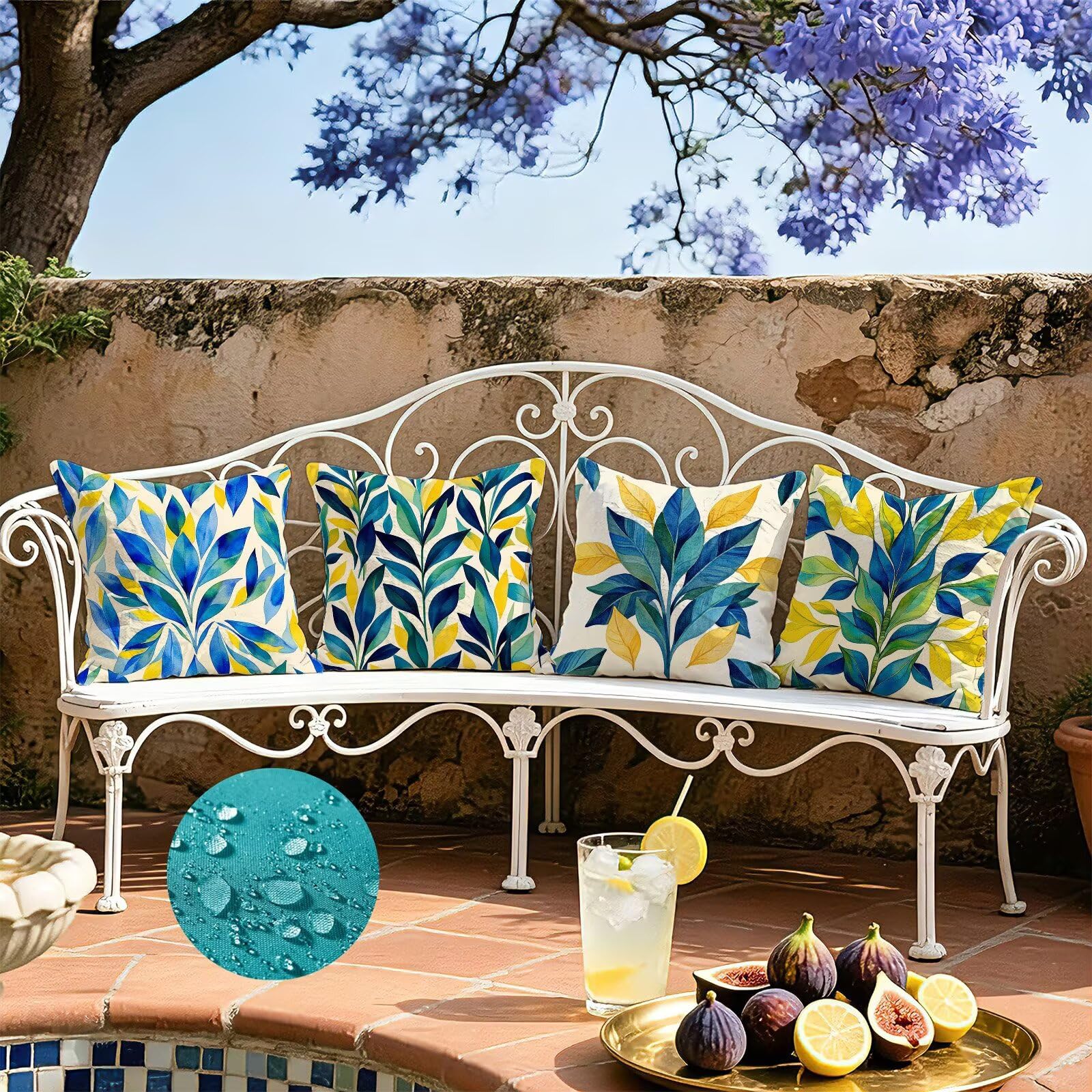 Blu Federe Cuscini Divano 40x40cm, Cuscini da Esterno Set de 4, Cod-232