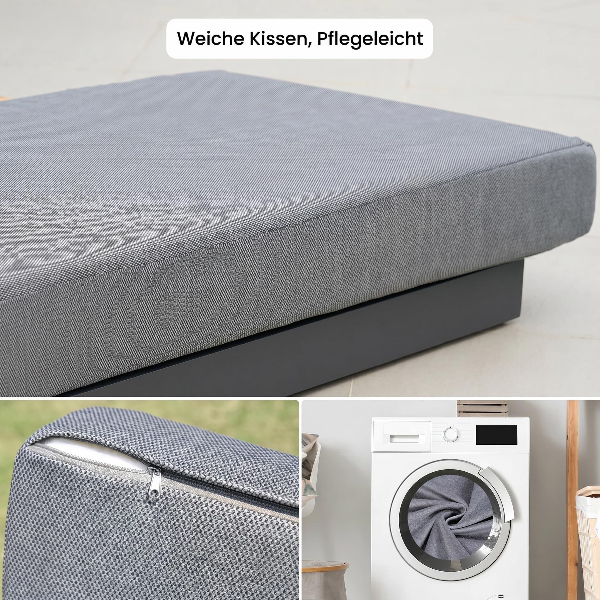Homary Sonnenliege wetterfest, Gartenliege mit Aluminiumrahmen, Verstellbarer Rückenlehne, 19 cm Kissen, abnehmbarem Bezug und Teakholz-Beistelltisch, 2 Stück