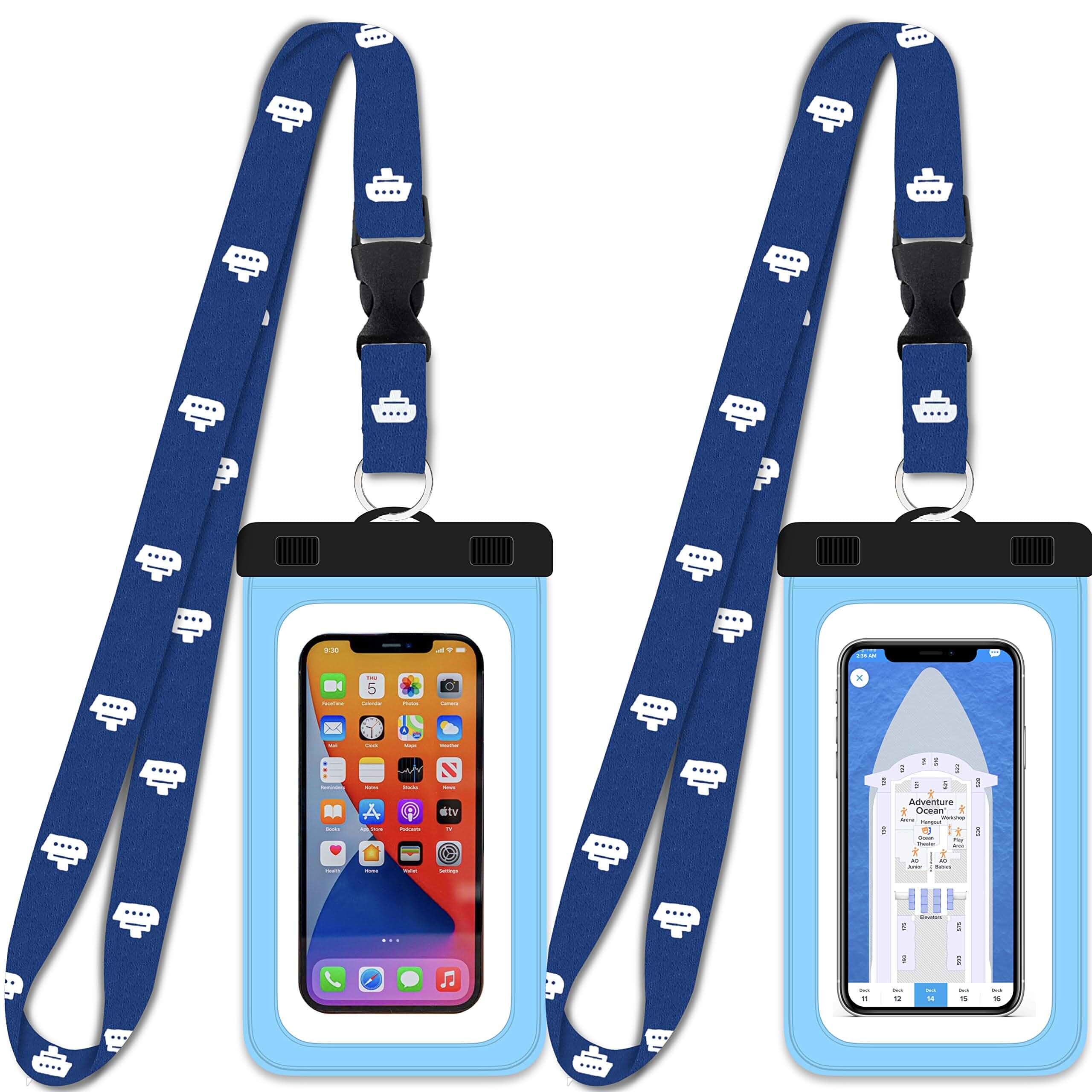 Cruise On Waterproof Phone Pouch with Lanyard, 2 Pack, Large Dry Case Touchscreen Sensitive Window, Fits Most Smartphones, Adjustable Neck Strap, Keeps Cards & Cash Dry, Floats for Added Safety