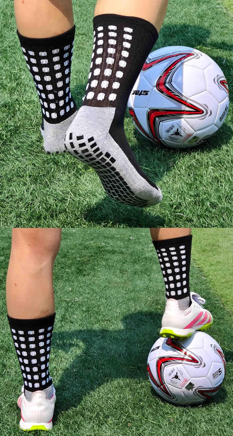 Grip Socks Soccer Athletic Crew Socks for Men, Women and Youth | Moisture Wicking, Cushioned, Non Slip | 2 Pairs - Image 2