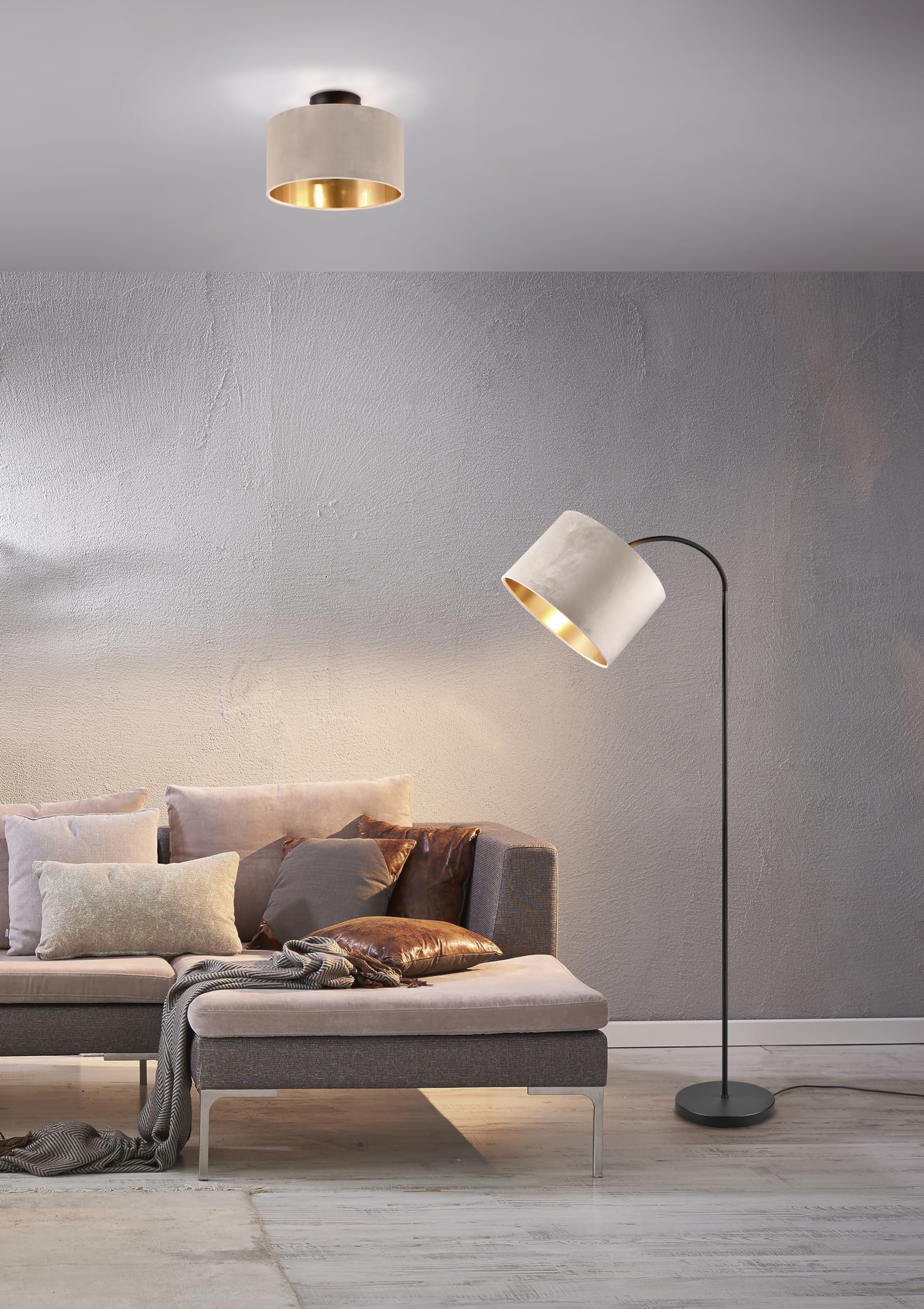 Trio Leuchten Stehleuchte Julieta 419090144, Metall Schwarz matt, Schirm Samt Beige/goldfarbig, exkl. 1x E27