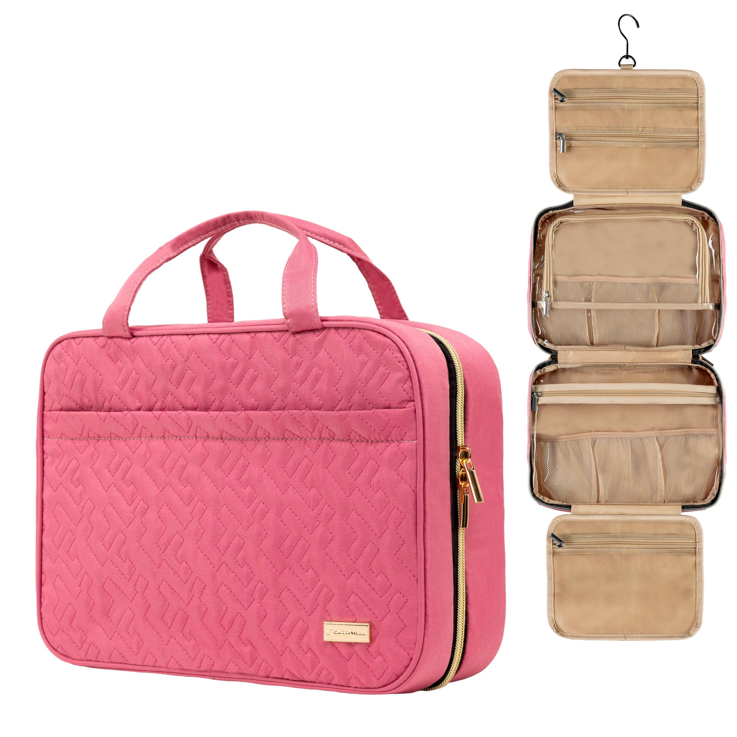 Carrywell (Not Made In China) Toiletry Bag Travel Bag with Hanging Hook, Makeup Organizer Case, Water-Resistant Cosmetic Bag For Full-size Containers,