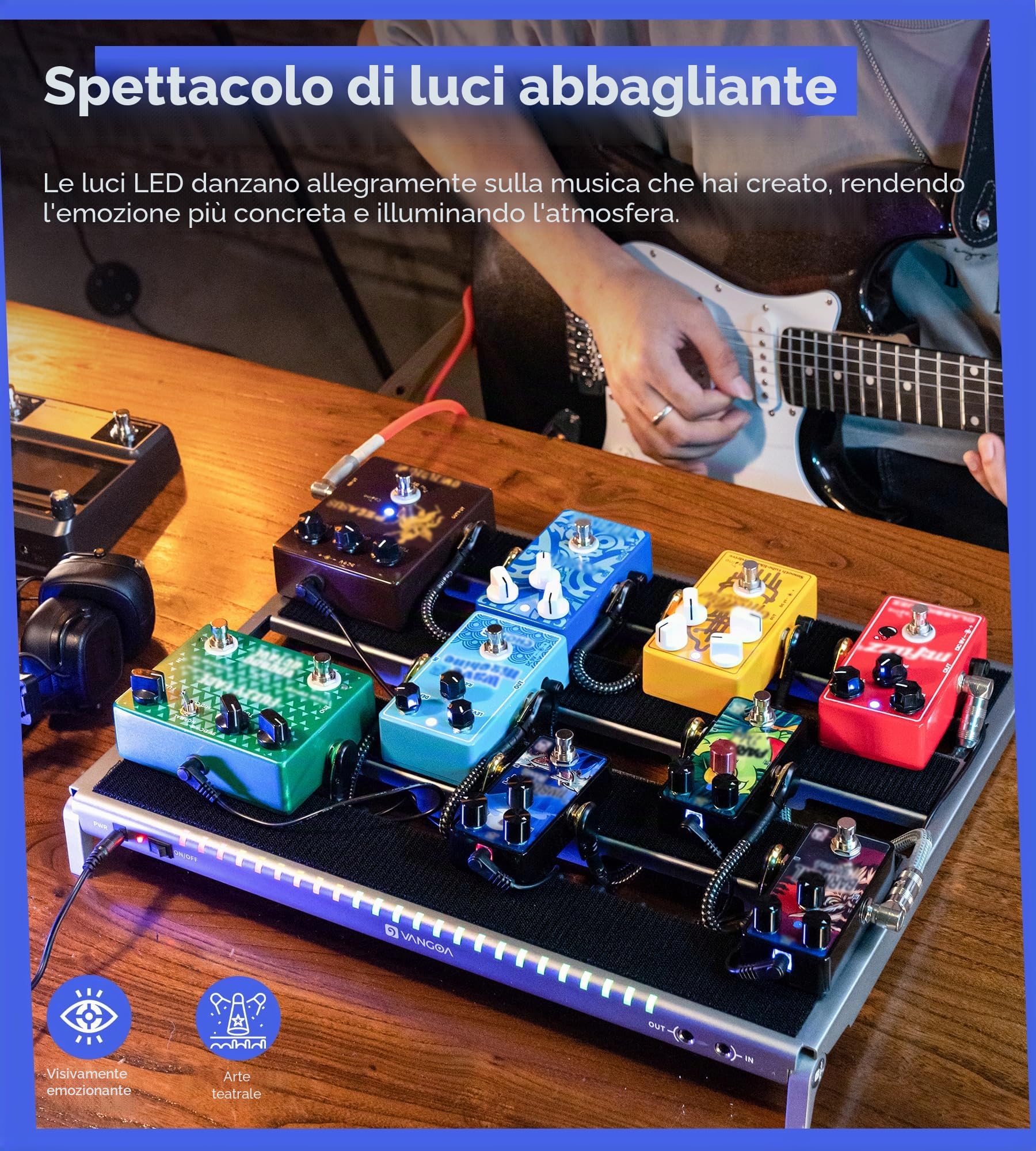 Vangoa Pedaliera per chitarra Pedalboard con Alimentatore Isolato,Incorporato PD-M in Alluminio, Piccola Pedaliera Portatile Pieghevole per Chitarra con Borsa per il Trasporto, Grigio
