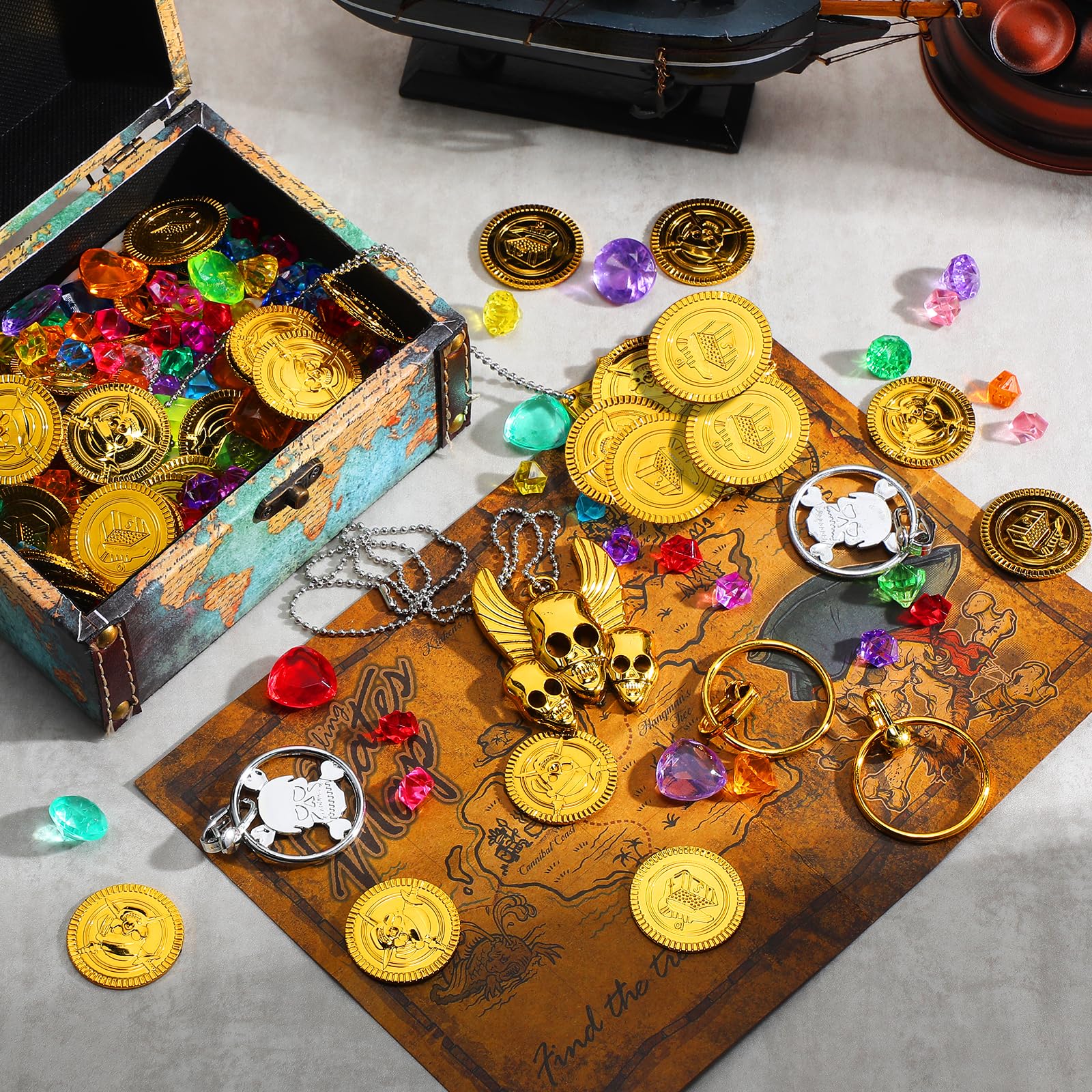 Amazon.co.jp: Enhon 147ピース 海賊の宝箱 鍵付き 海賊の地図1枚