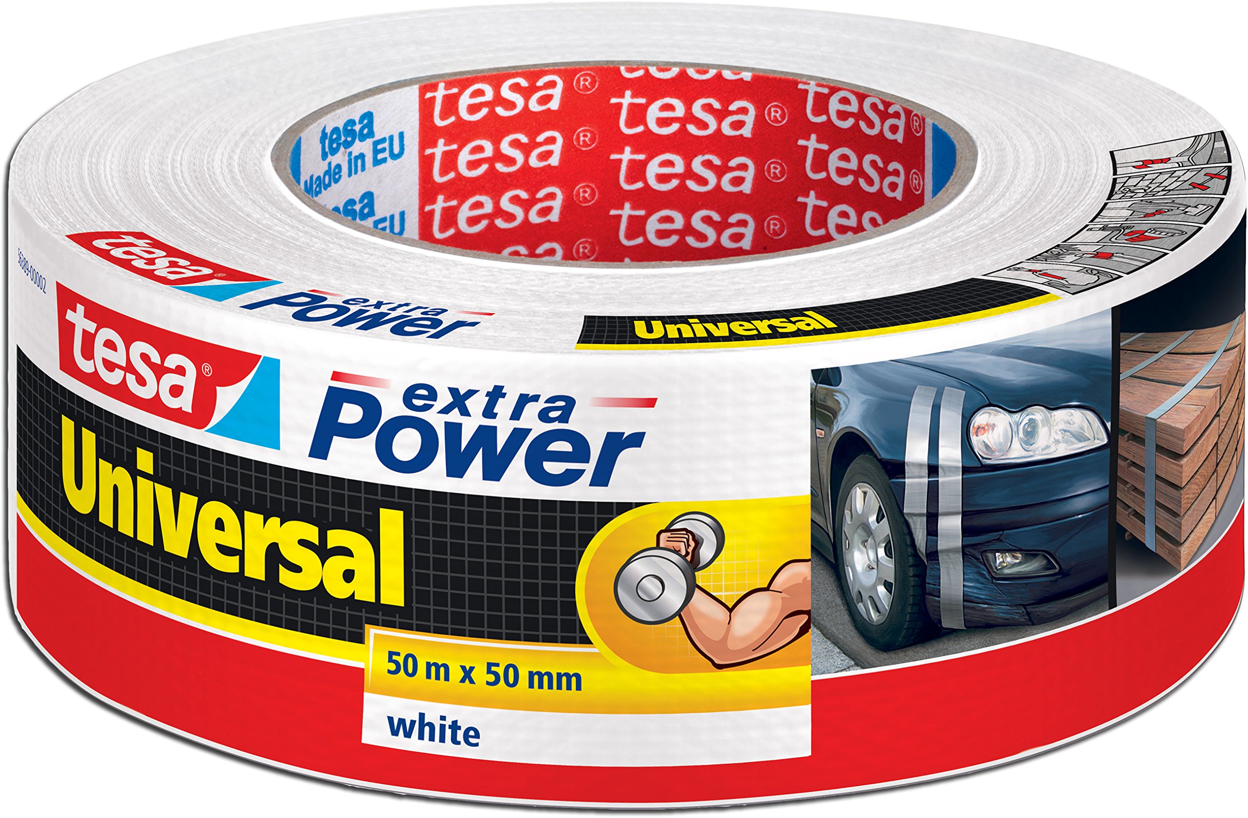 tesa 56389 Reparaturband extra Power Universal, beschriftbar, UV-beständig, wasserfest, 50m x 50mm, weiß (5er Pack | 50M x 50mm, weiß)