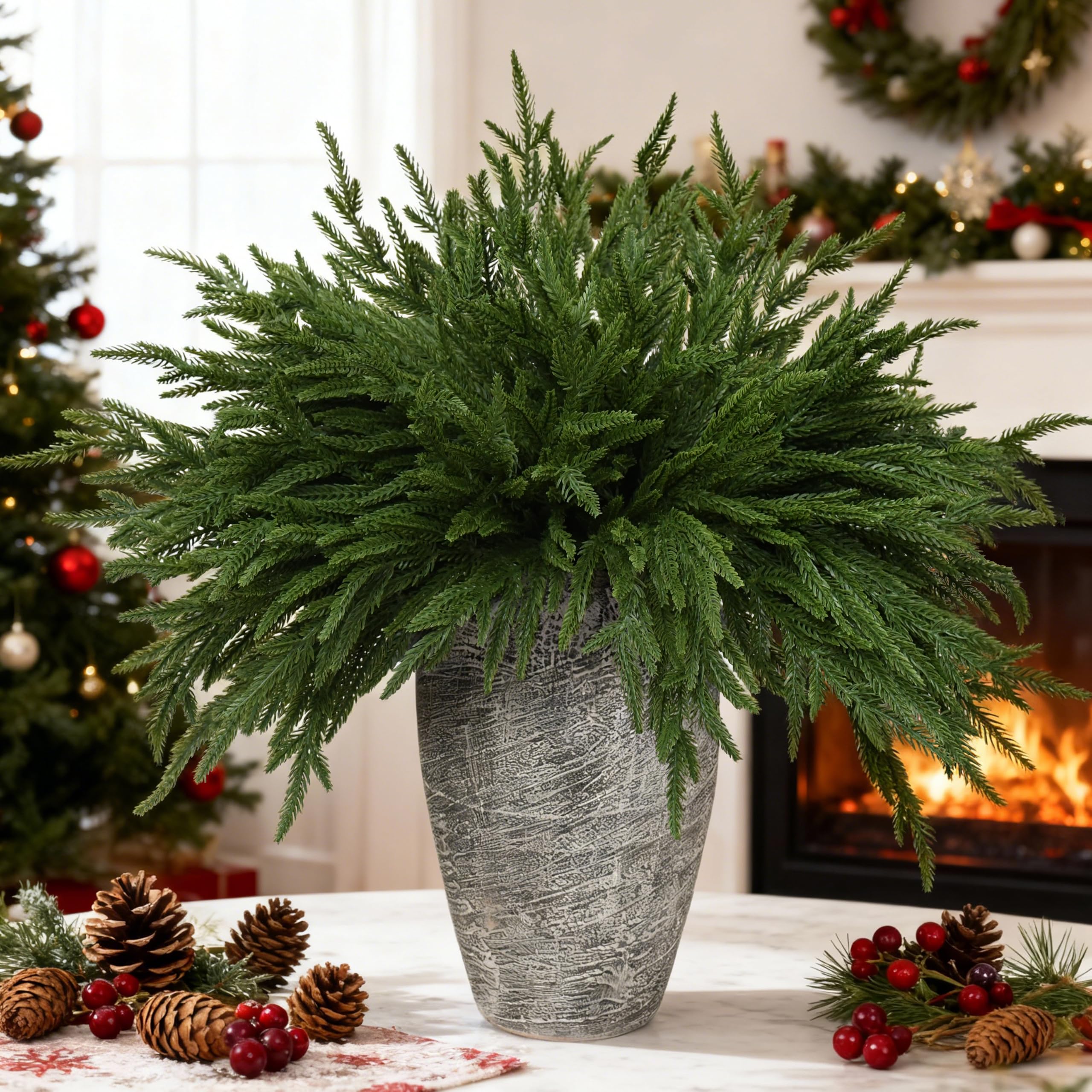 Norfolk-Kiefernzweige für Weihnachten, 81,3 cm, künstliche Weihnachtsstiele, künstliche Grünpflanzen, Zweige für Vasen, DIY-Girlande, Weihnachten, Innen- und Außenbereich, Heimdekoration (16)
