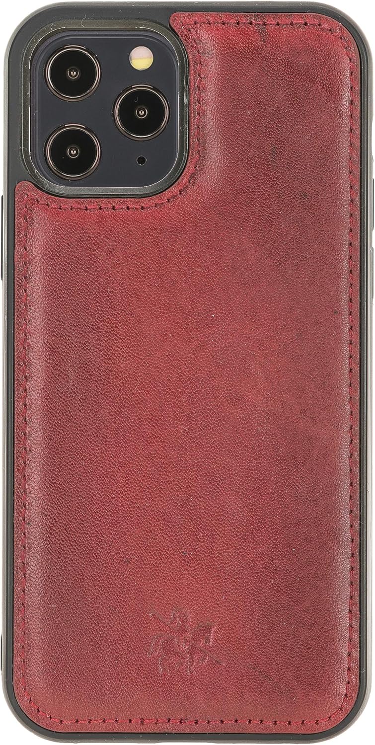 Venito Lucca Leather Case Compatible with iPhone 12 (6.1 inch) and iPhone 12 Pro (6.1 inch) – Extra Secure with Padded Back Cover (Burnt Red)