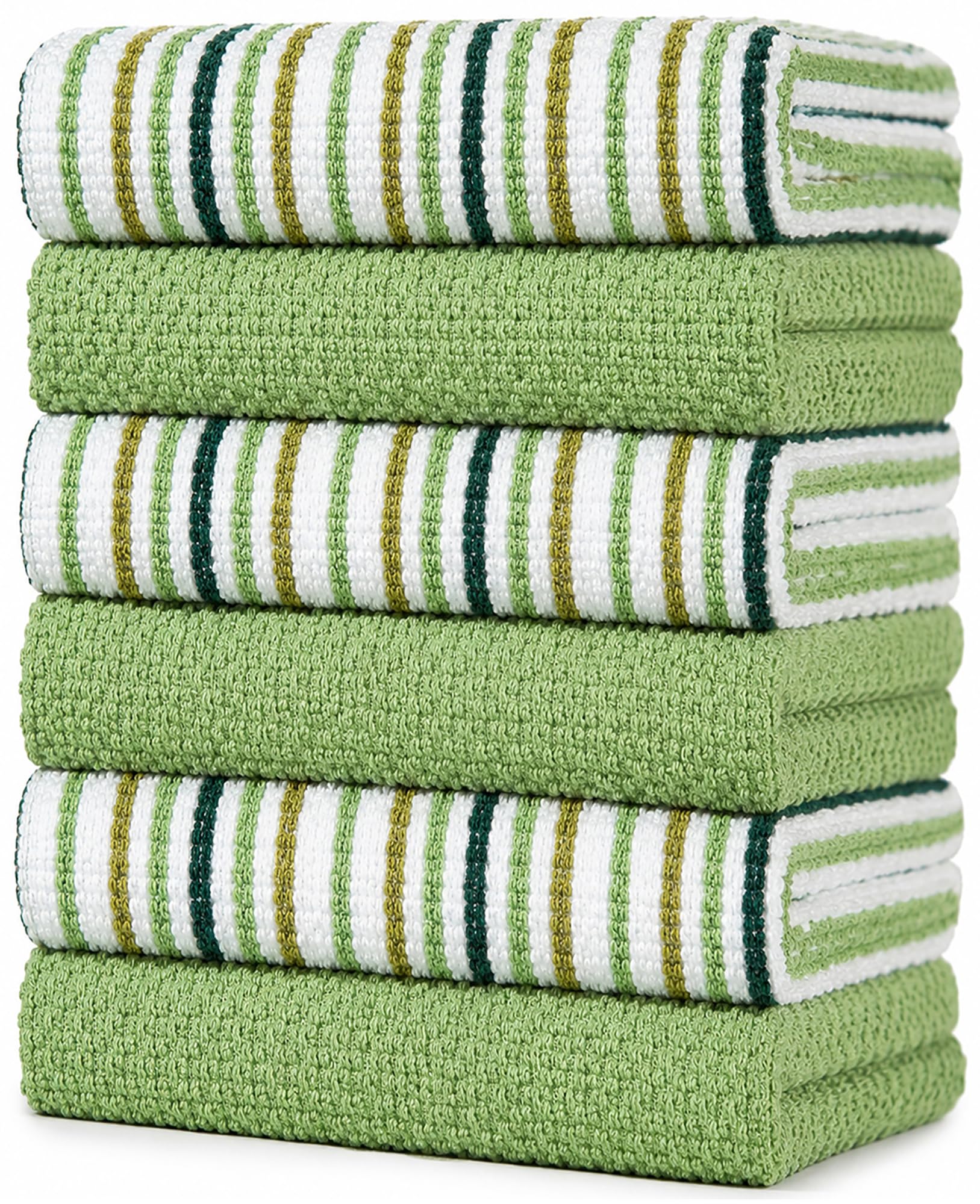 Sage - Paños de Cocina de algodón de 16 x 26 pies, Paquete de 6 Unidades, diseño de Rayas de Palomitas de maíz, Juego de paños de Cocina Altamente absorbentes de 400 g/m² con Lazo para Colgar