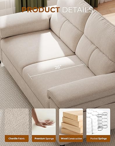Miniatura 4 de Sofá moderno de 71.25 pulgadas para sala de estar, sofás de asiento profundo con cojín de 8 pulgadas, cómodo sofá biplaza de felpilla de 2 plazas