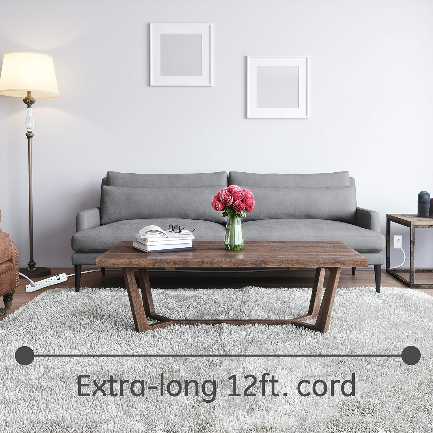 GE 6-Outlet Power Strip, 12 Ft Extension Cord, Flat Plug, Grounded, Integrated Circuit Breaker, 3-Prong, Wall Mount, UL Listed, White, 45195 : Everything Else