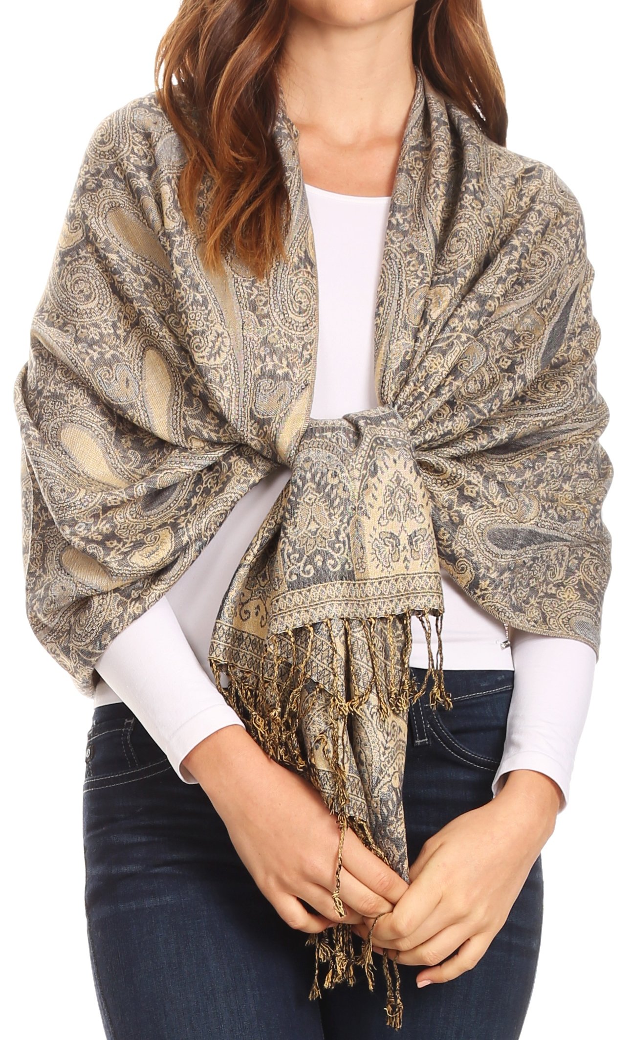 Sakkas Kalin Long Wide Paisley Design Woven Pashmina Shawl Scarf Wrap Stole