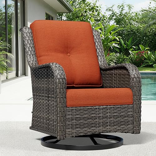 Joyside Silla mecedora giratoria para exteriores para patio, mecedora de mimbre para exteriores con cojines de tela de olefina adecuada para porche