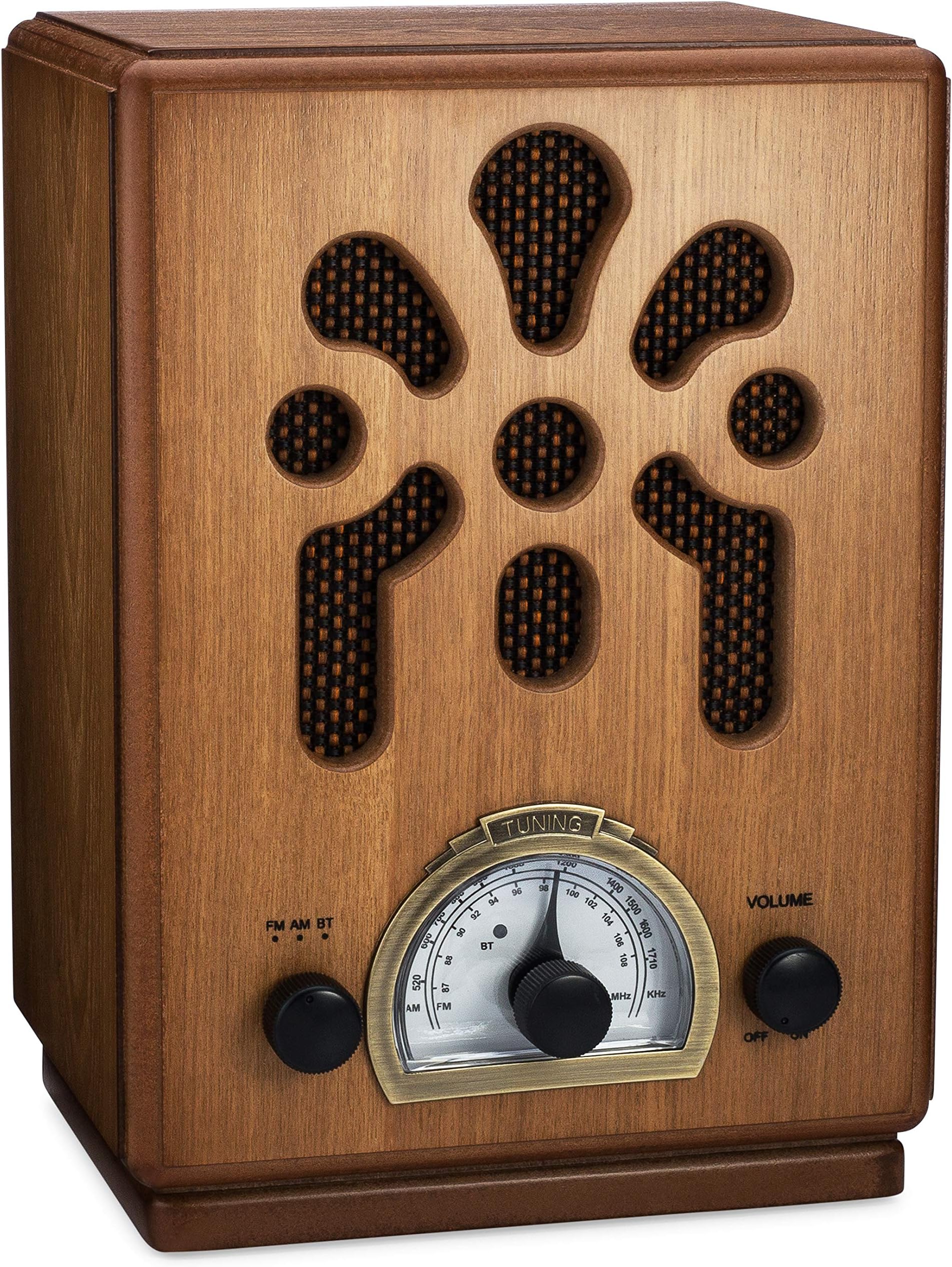 - ClearClick Classic Vintage Retro Style AM/FM Radio with Bluetooth - Handmade Wooden Exterior Brown