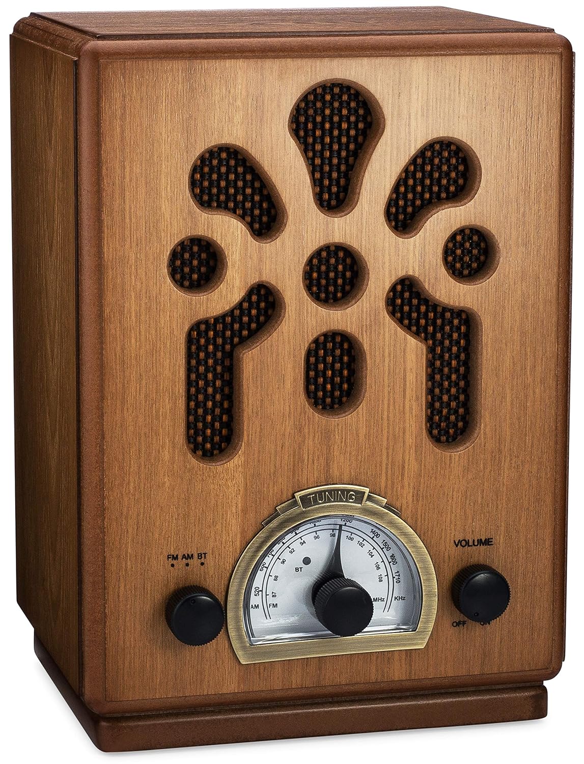 ClearClick Classic Vintage Retro Style AM FM Radio with Bluetooth - Handmade Wooden Exterior Brown