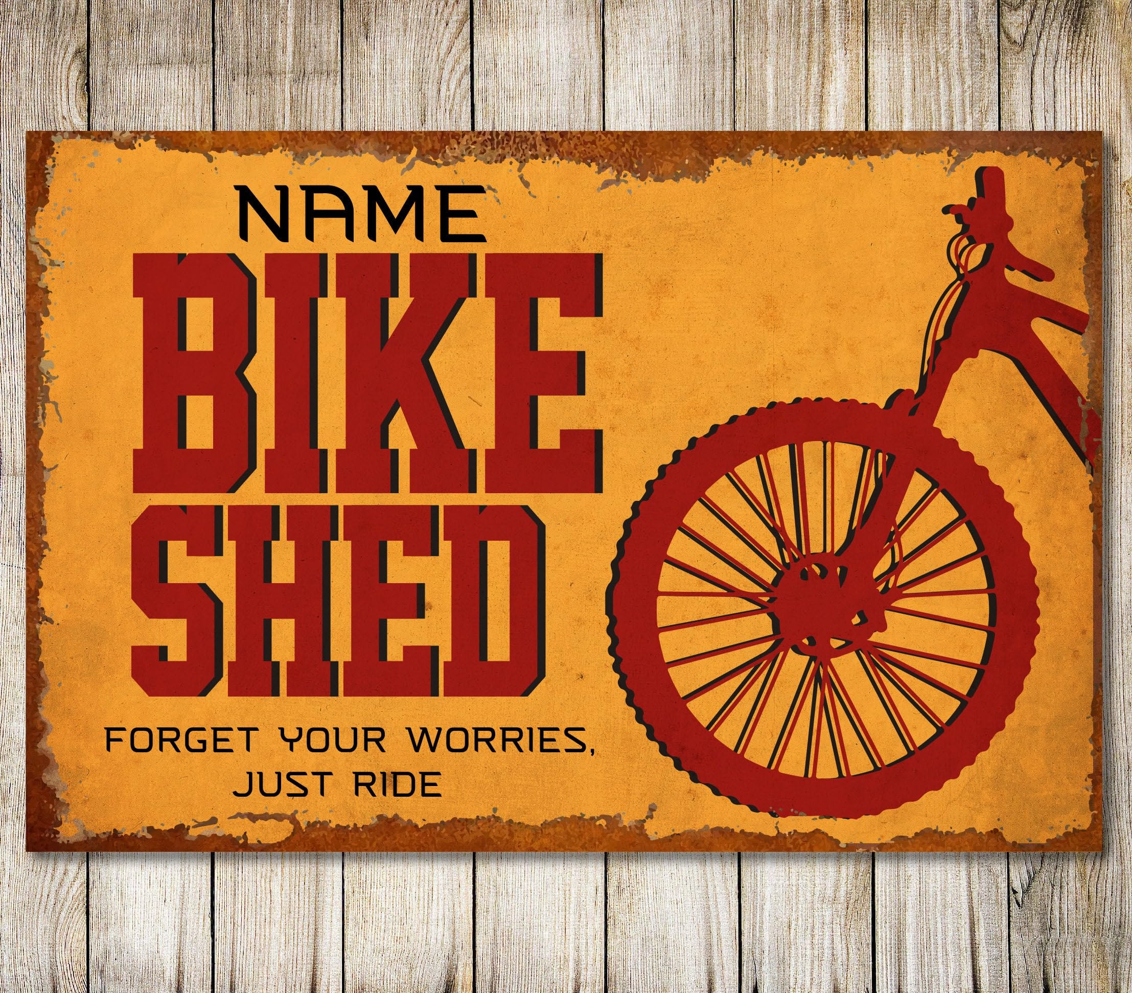 PERSONALISED Bike Shed Sign Custom Metal Plaque Cyclist Biker Bicycle Racing Gift Wall Sign Decor