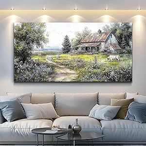 PHAOHUAXM Canvas Wall Art For Living Room Large Wall Decor For Bedroom Office Decorations Field Wall Pictures Flower Scenery Watercolour Paintings Printing Artwork Home Decor Aesthetic 24x48 In