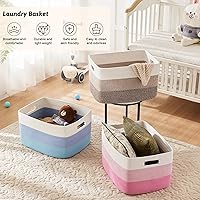 Vista 6 de Cesta de manta rectangular, cestas tejidas para almacenamiento, cesta de lavandería de 65L para mantas decorativas de guardería, juguetes, ropa