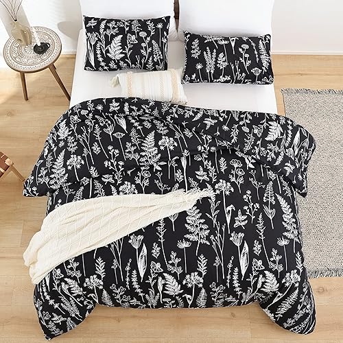 Miniatura 7 de JANZAA Juego de edredón tamaño individual de 2 piezas (1 edredón individual y 1 funda de almohada), diseño floral de plantas, juegos de ropa de cama