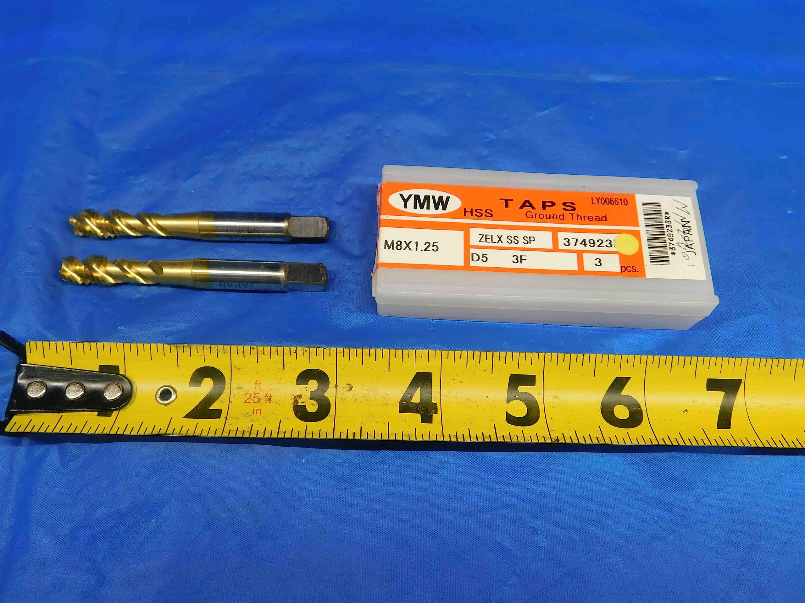 2pcs New YMW M8 X 1.25 D5 HSS TiN Coated Plug TAP 3 Spiral Flute 8 mm Metric - HS0228BK2