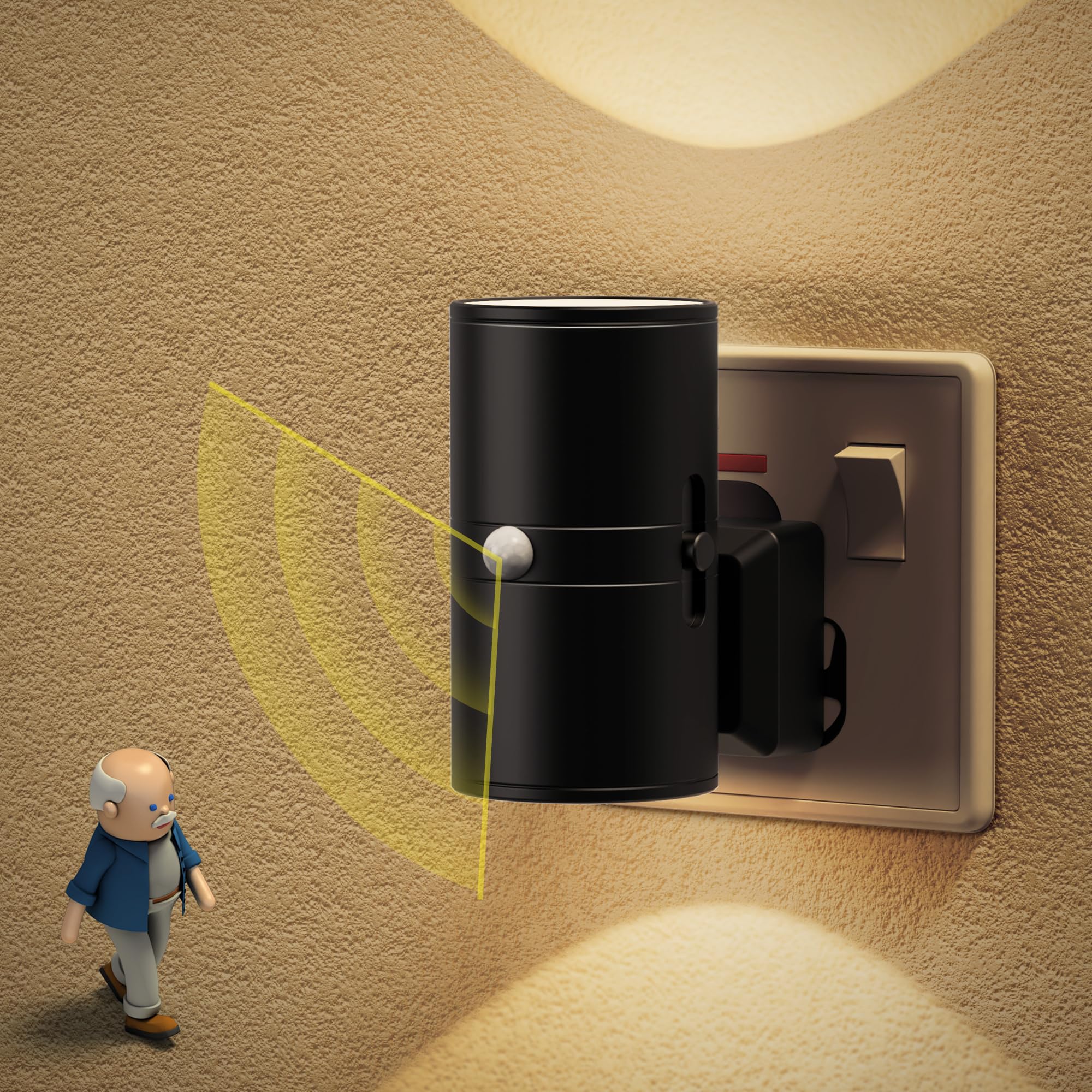 JandCase Motion Sensor Night Light, 3 Lighting Mode (ON/Off/AUTO), 3000K Warm White, Plug in Night Light Dimmable 0-100 LM