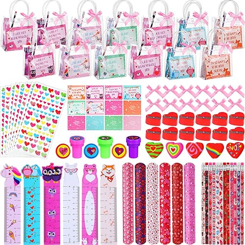 Sayglossy 360 unidades36 paquetes de regalos para el día de San Valentín para niños, juego de papelería, borrador de lápiz, sellos de tarjetas de