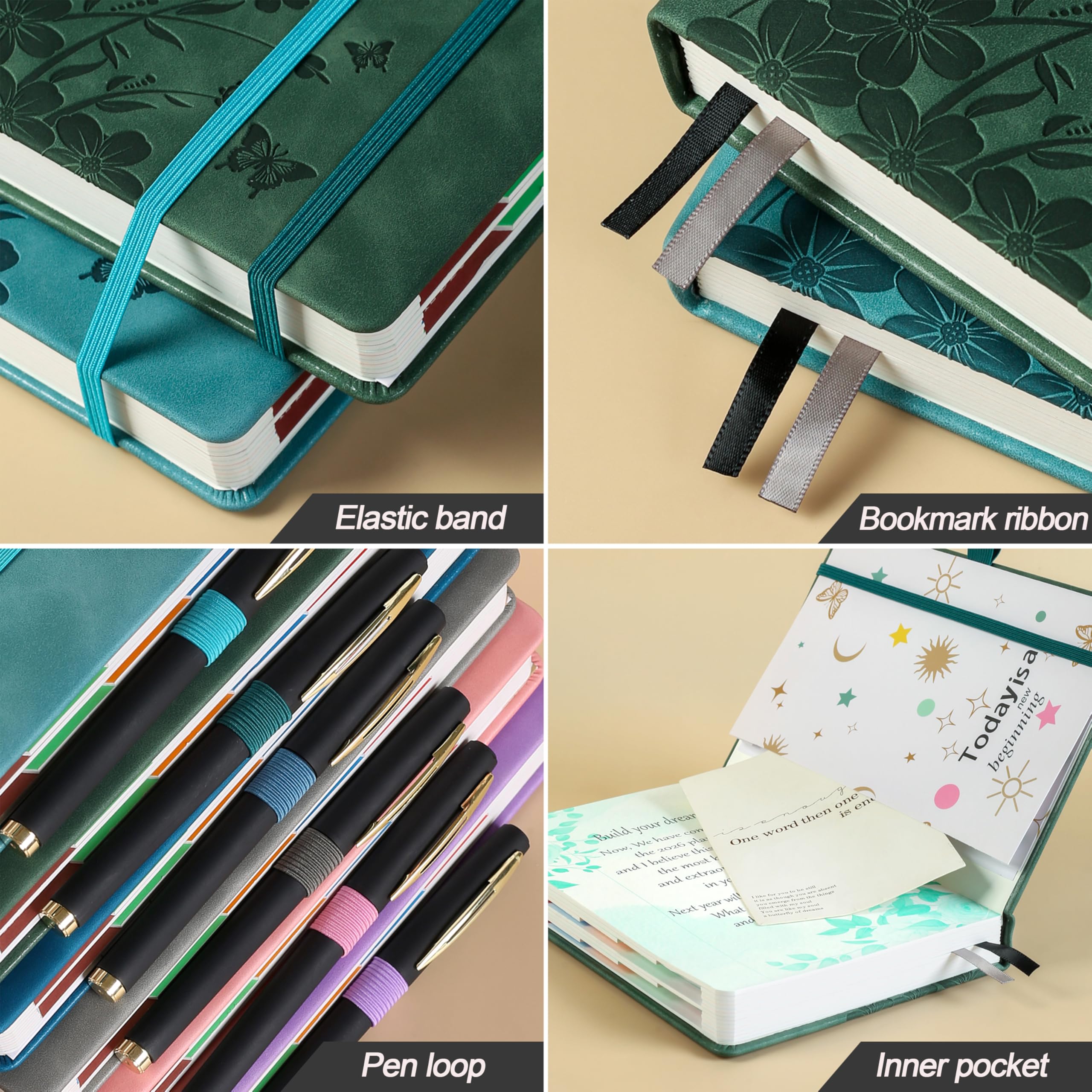 Academic Diary 20262027 A5 Week to View SeaGreen Hardback Weekly Planner with Pen Holder, 100 gsm Paper & Ribbon Bookmarks Academic Year Diary for Students & Teachers - Image 2