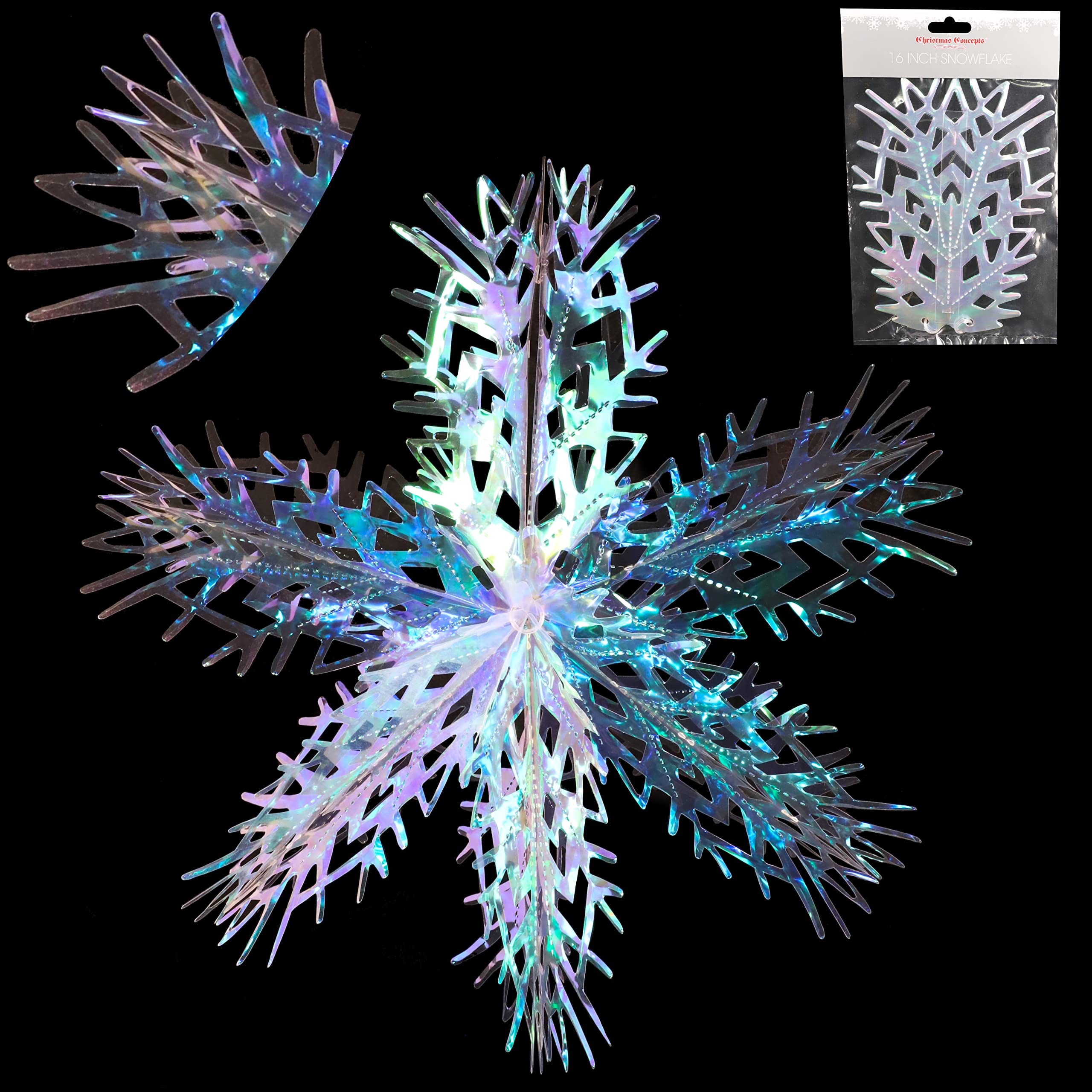 Christmas Concepts Iridescent Christmas Concepts® 16” (1.3Ft) Large Foil 3D Snowflake Hanging Decoration – Christmas Trimming (Iridescent)