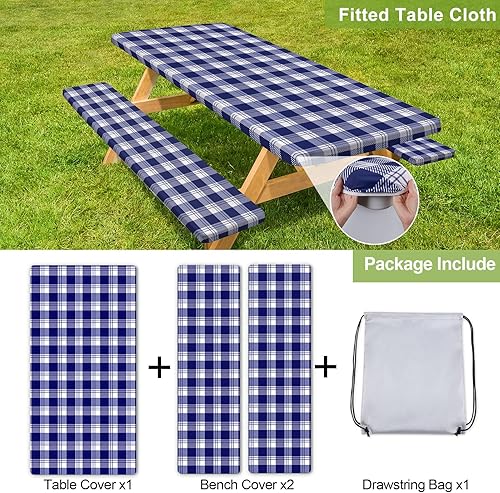 Miniatura 168 de Play Tailor - Mantel para mesa de pícnic con cubiertas para bancas, impermeable y a prueba de viento con bolsa de cordón, ajustable a mesas y bancas