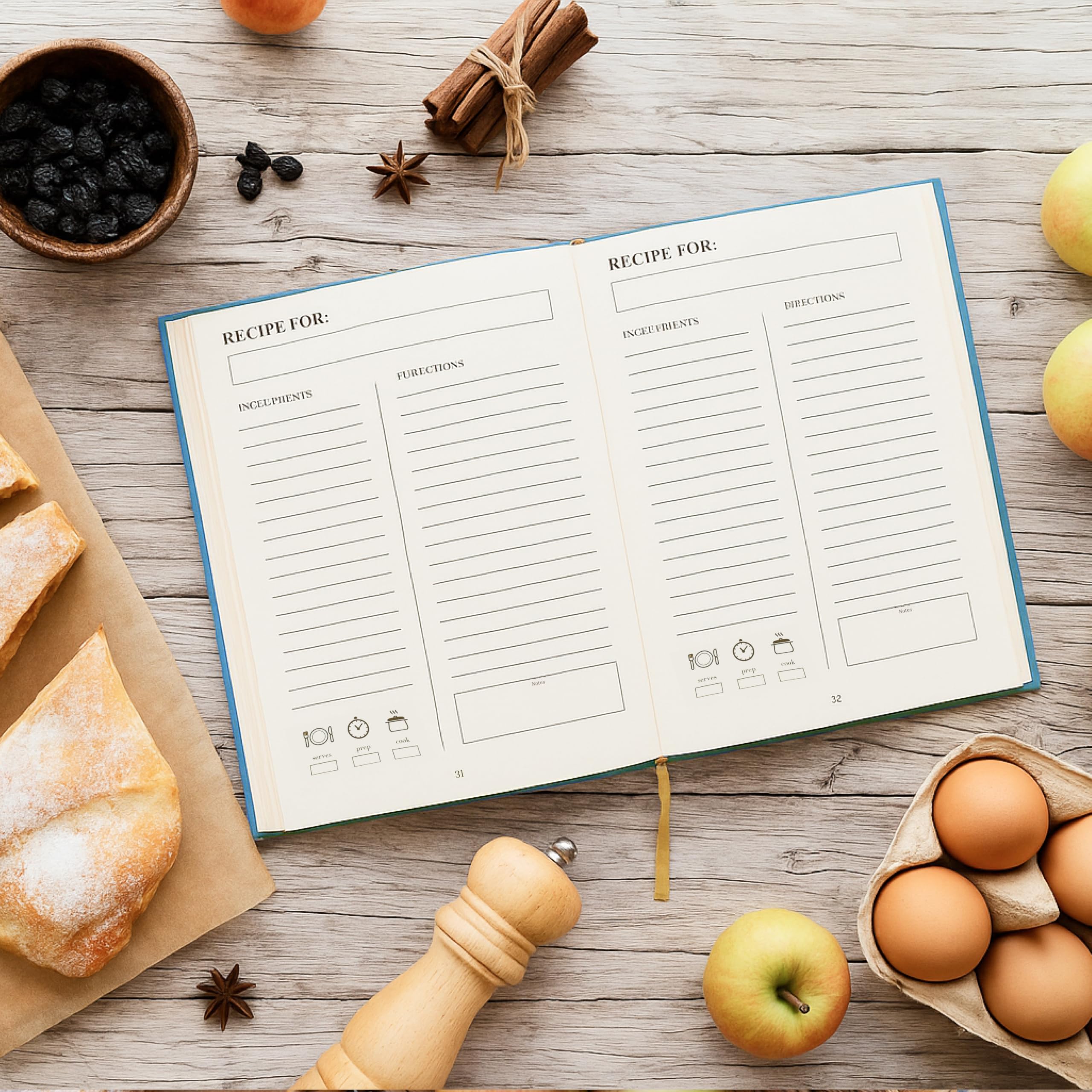 Hochwertiges Rezeptbuch zum Einschreiben eigener Rezepte, Hardcover-Leinen, mit eleganter Goldeinlage, Erinnerungsbuch für 150 Rezepte