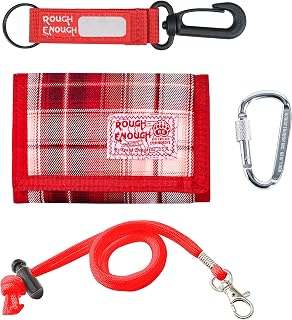 Rough Enough RFID Blocking Wallet for Teen Girls, Campus & Daily Use | Fade-Resistant Red Plaid, YKK Zippers, 4 Slots + Coin Pocket, with Neck Lanyard & Carabiner, for Travel & Camp, Ages 8-18