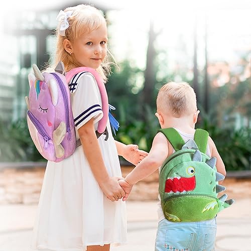 Miniatura 8 de Svitbag Mochila pequeña de dibujos animados de animales pequeños con correas ajustables para niños y niñas, Dinosaurio