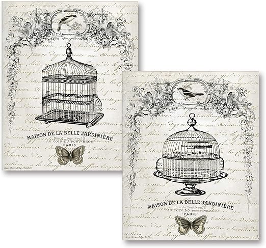 Amazon Co Jp フランス語鳥かごiヴィンテージ フランス語ブラックandホワイト鳥かごprints 2つの8 X 10ポスタープリント ホーム キッチン