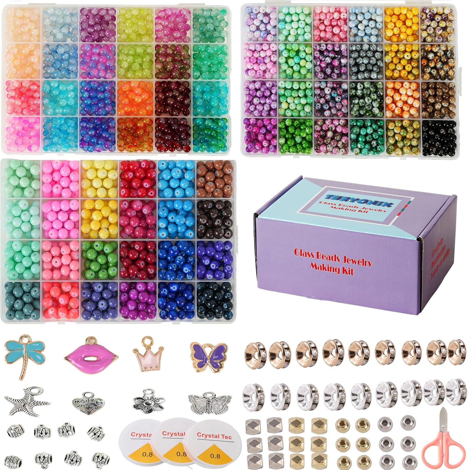 3000pcs 6mm Glass Beads DIY Craft Kit - Beads Bracelet Kit, DIY Beads Jewelry Kit, 72 Color Box Vibrant Beaded Supplies for Jewelry Making, Necklace Bracelet Crafting, String Art & Home Decor (Solid+ Patterned+Bicolor)-6mm
