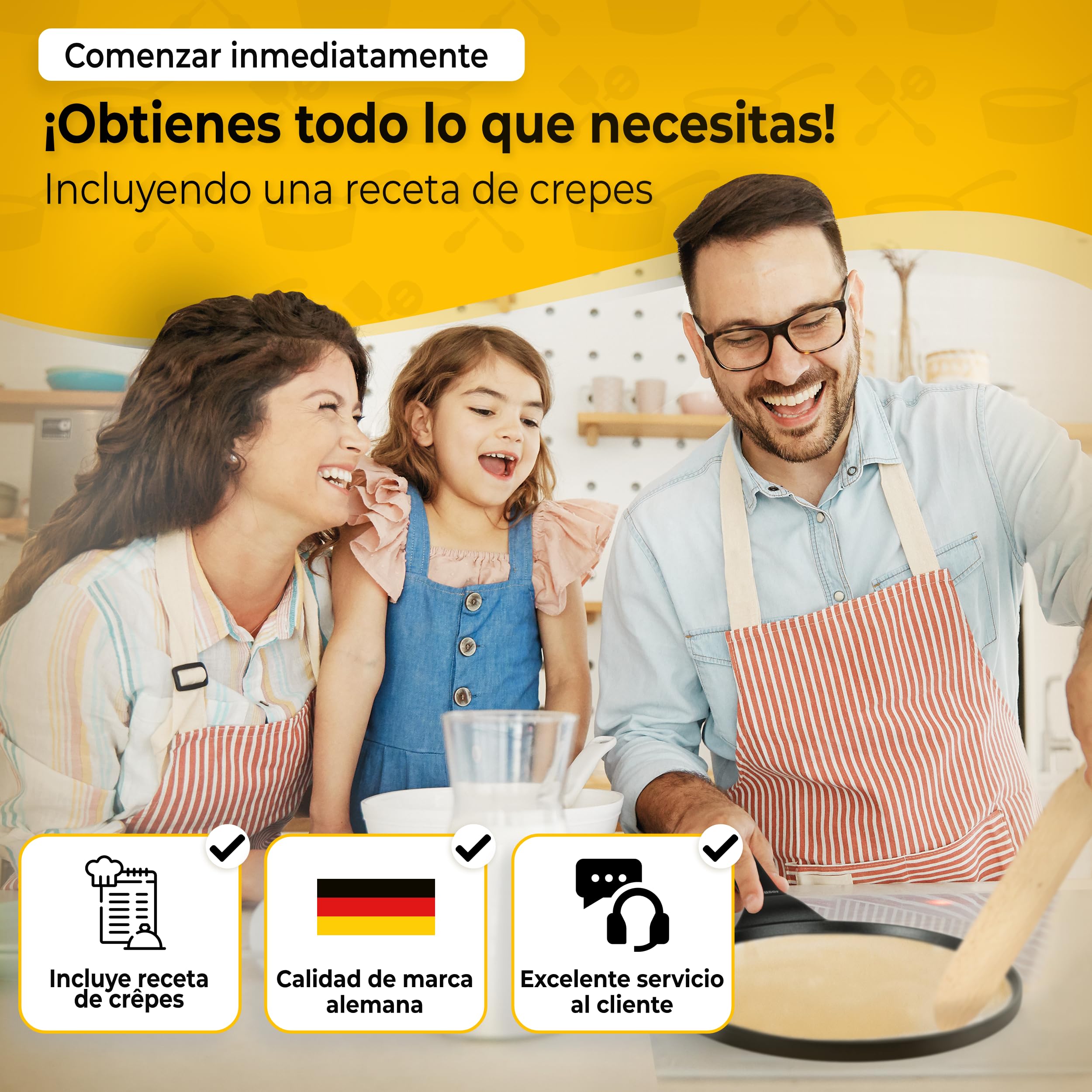 endusor Sarten Crepes Induccion 26cm con 3 capas de antiadherente + espatula y esparcidor de madera de haya alemana - Sartén para crepes apta para TODAS las cocinas - Crepera sarten sin PFOA + PFOS
