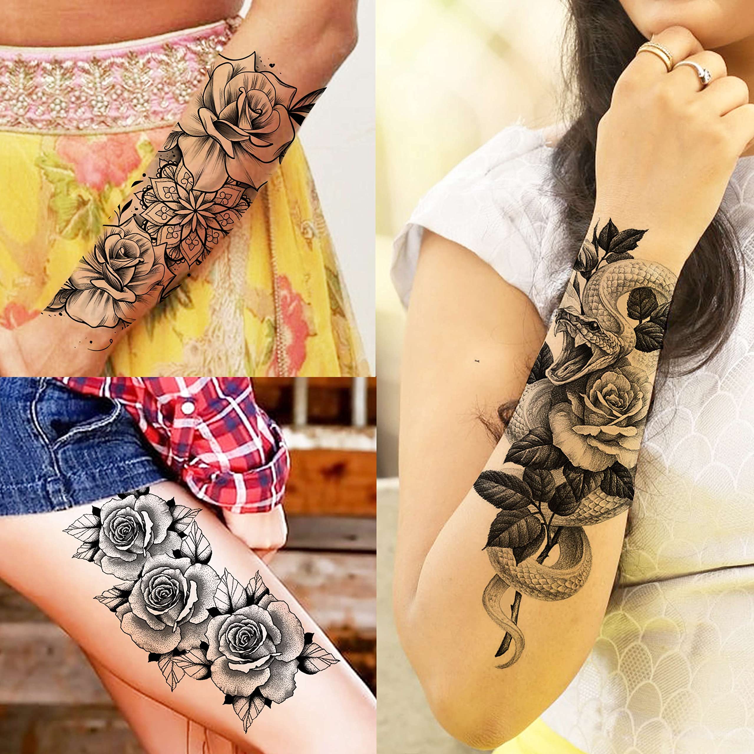 Bilizar 64 Fogli Tatuaggi Temporanei 3D Adulti E Bambini – Kit Grandi Formati Con Fiori, Serpenti, Mandala E Animali, Nero, Impermeabili