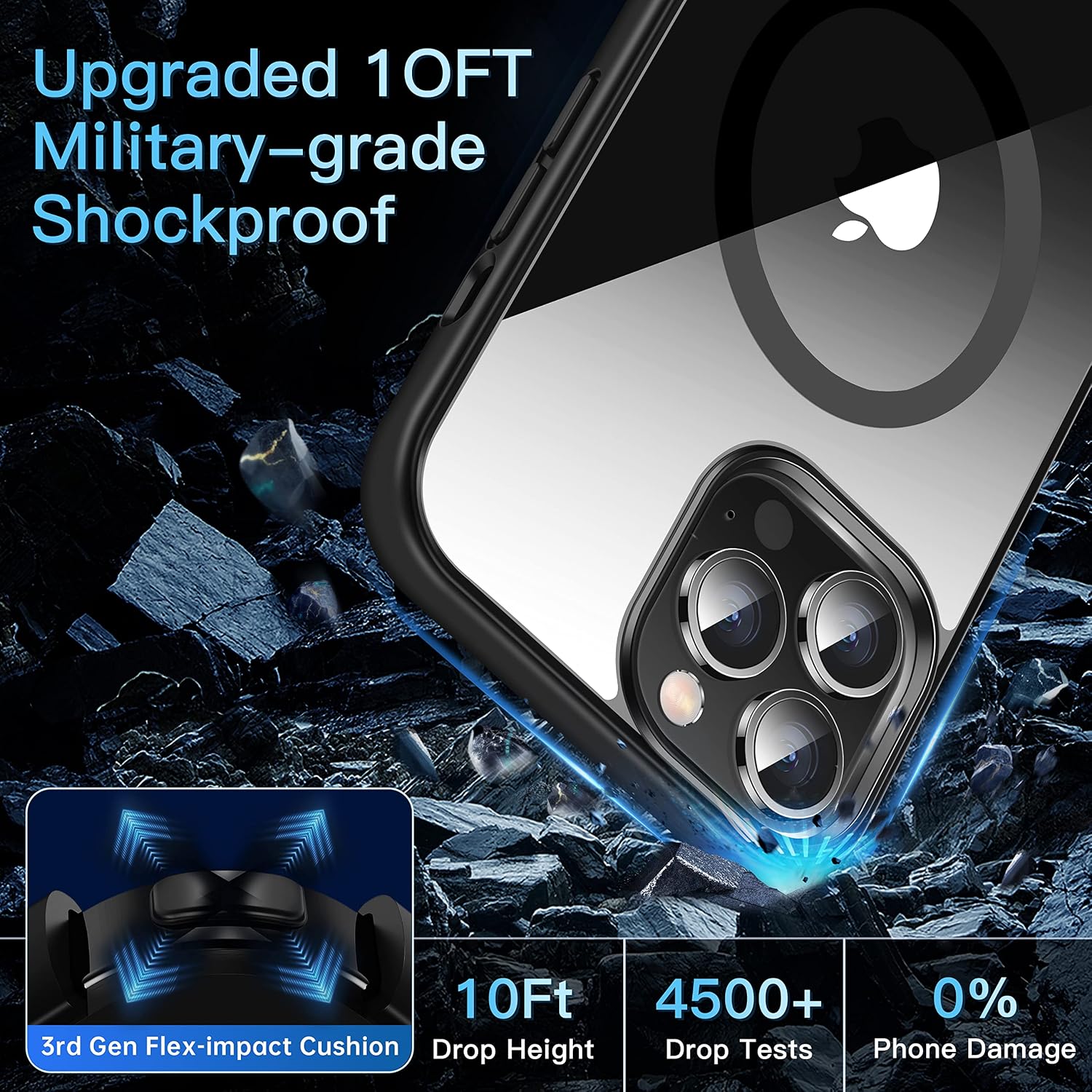 CASEKOO Magnetic Crystal Clear for iPhone 12 & 12 Pro Case [No.1 Strong Magnets][Never Yellow][MIL-Grade Drop Tested] Compatible with MagSafe Protective Slim Cover 6.1''2020-Black