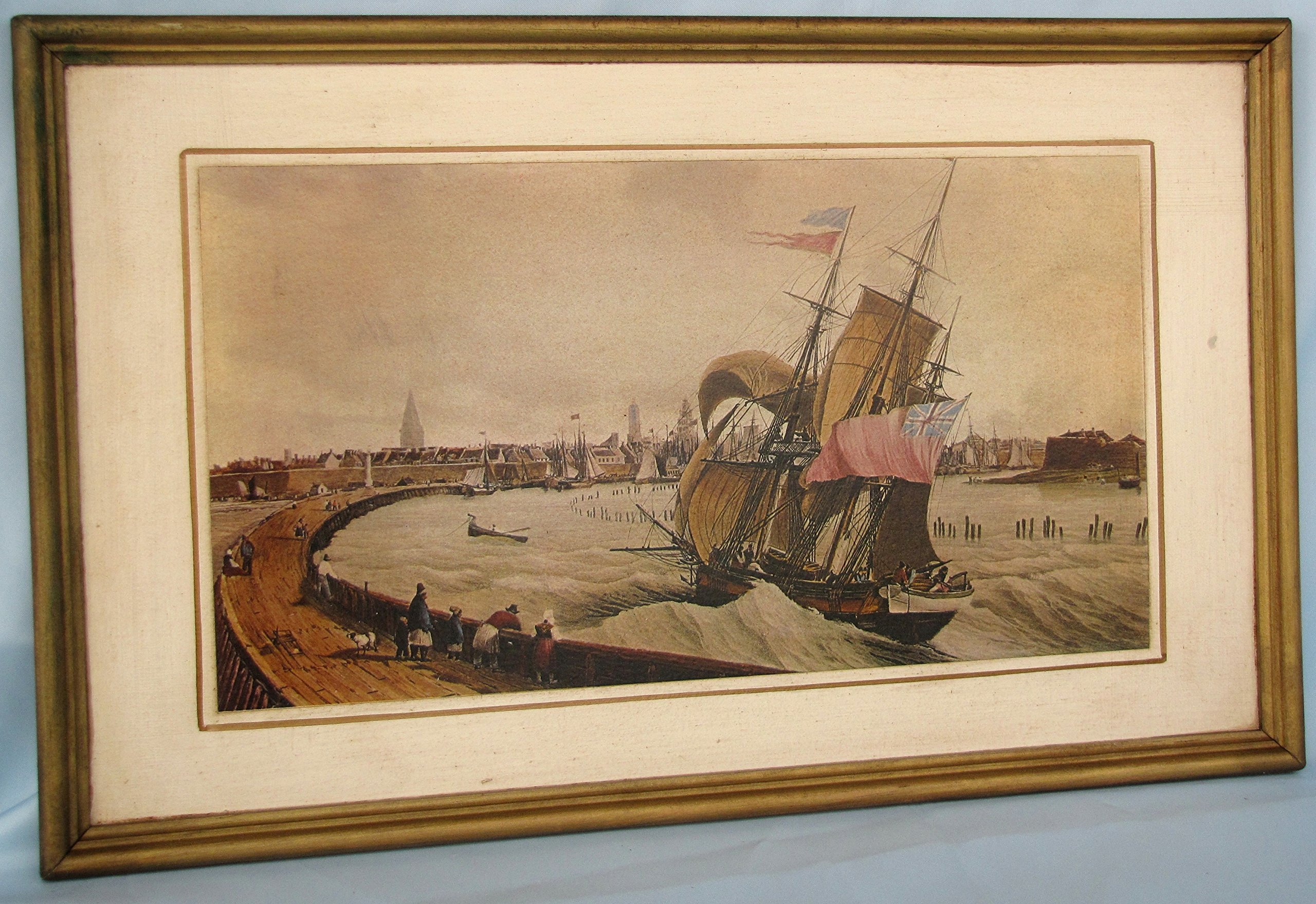 Amazon.co.jp: 木製壁掛け 額縁絵 帆船 art.5…追風で入港するイギリス