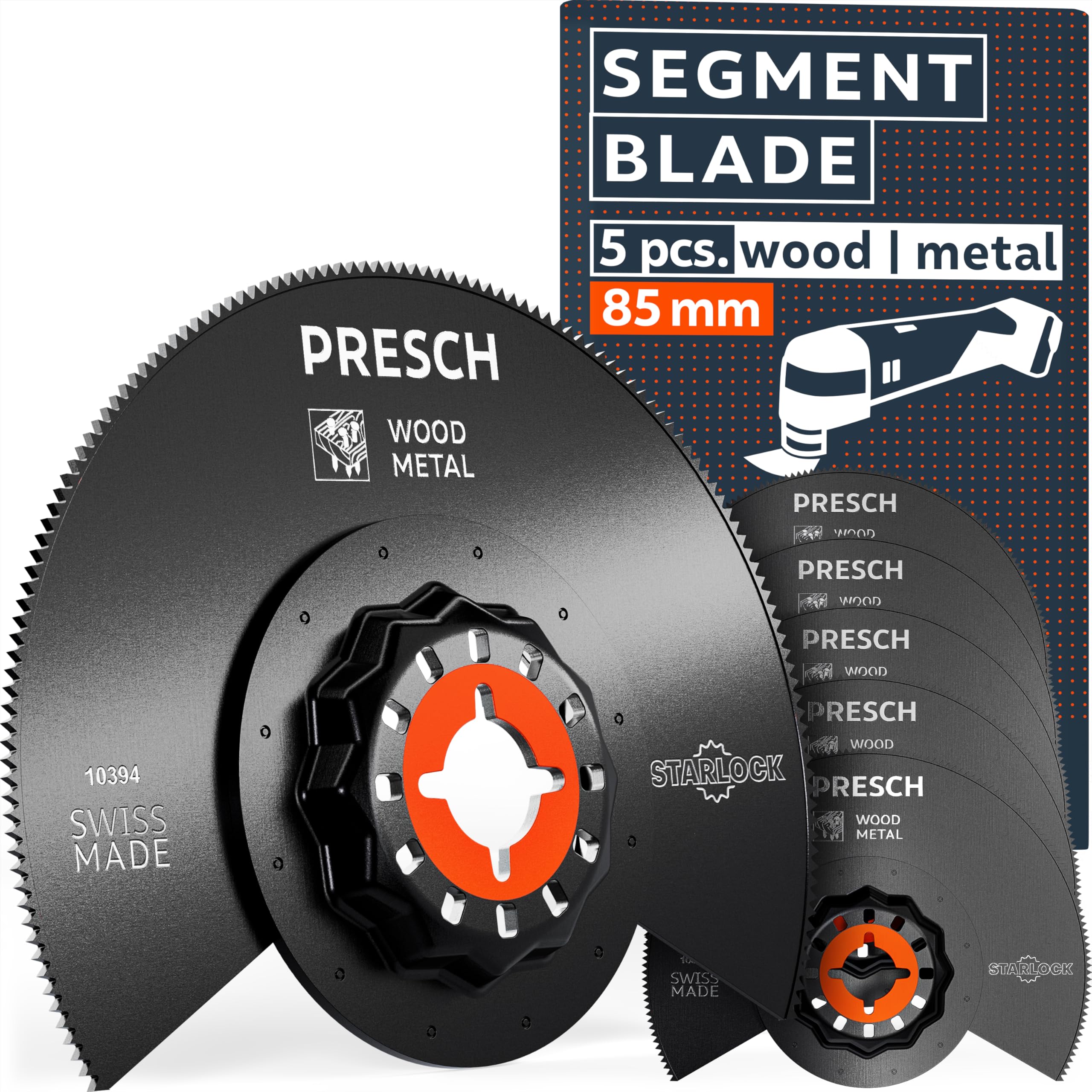 Presch Multitool Blades for Wood & Metal 85 mm 5 pcs., Starlock multi tool blades for tool-free replacement
