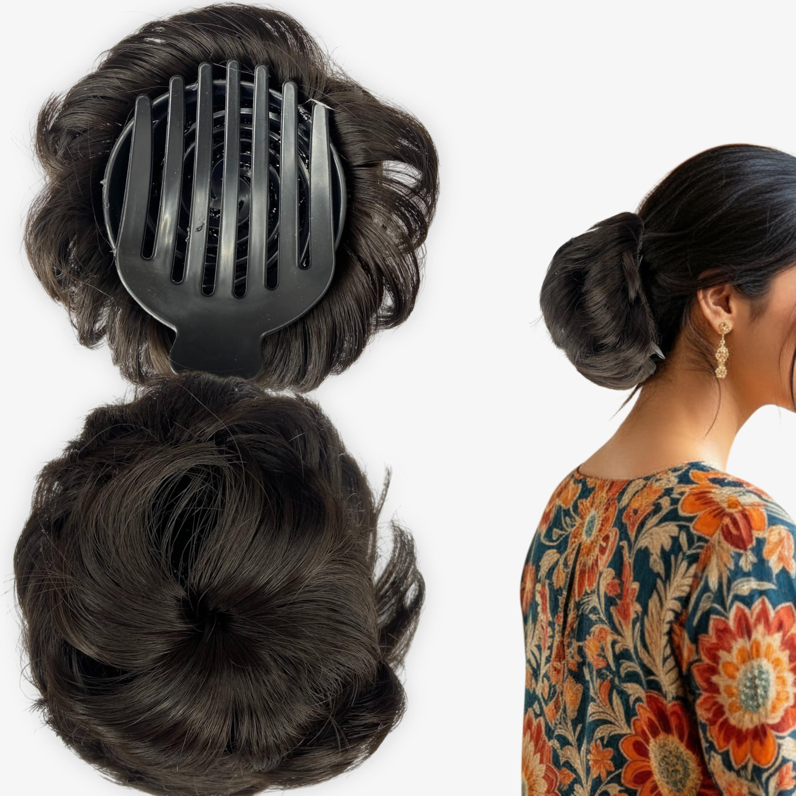 TEMPERIA Claw Clip Ponytail Hair Extensions for Women & Girls | Natural Braid Updo Style Donuts Clutcher for Juda Bun | Easy to Wear & Instant Look Accessories for Weddings & Party | Natural Brown-picture-46