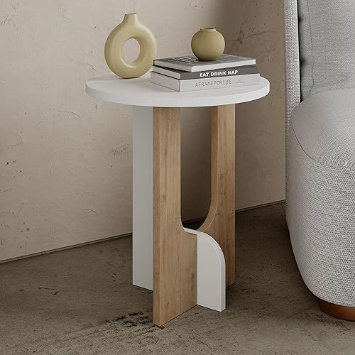 JV Home Luna - Mesa auxiliar redonda estrecha y moderna con almacenamiento, mesa auxiliar decorativa estrecha de Nuit  Mesita de noche pequeña para disponible en Yaxa Peru