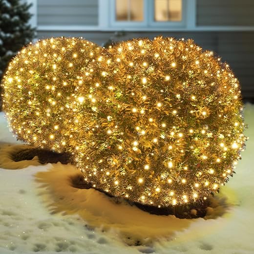 Led Christmas Net Lights Outdoor Christmas Bushes Lights 120Led 6ftx5ft, Connectable Outdoor Indoor Christmas Mesh Net Lighting for Holiday, Garden, Shrubs, Trees, Bushes Decorations(WarmWhite)