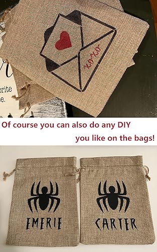 Miniatura 3 de Bolsas de arpillera, 25 paquetes de bolsas de regalo con cordón y etiqueta de arpillera para caramelos, bolsillos de lino para bodas, cumpleaños,